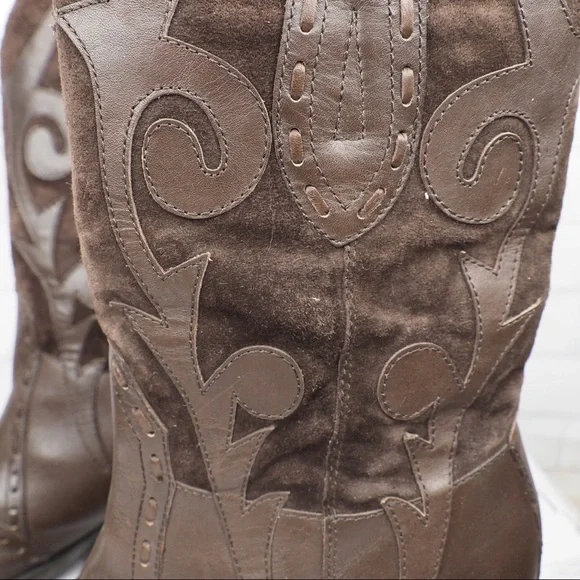 Bass Palomino 7 brown leather suede cowgirl boots - Picture 9 of 16